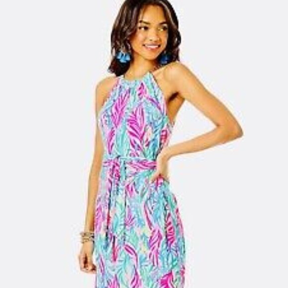 Lilly Pulitzer Bingham Halter Midi Dress Multi Sea Turtle Soiree - Picture 1 of 5